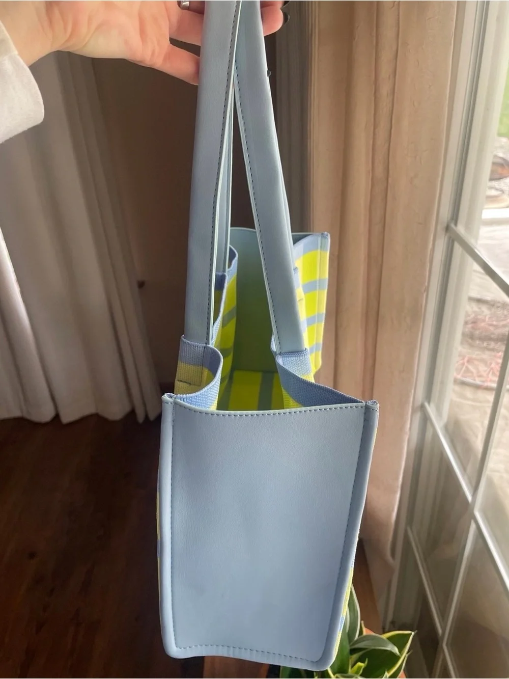 Neiman Marcus Light Blue & Lime Plaid Tote Bag
